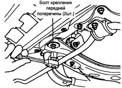 32. Выверните болты крепления передней и задней поперечин.