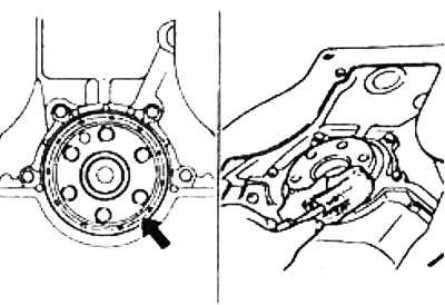 4. Снимите задний сальник коленчатого вала, используя ткань для защиты от повреждений уплотняемой…