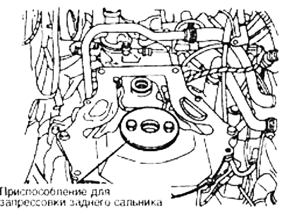 3. Используйте подходящее приспособление для запрессовки сальников, чтобы установить задний…