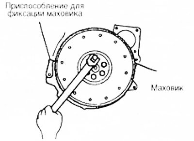 2. При помощи подходящей оправки выбейте опорный подшипник из маховика.