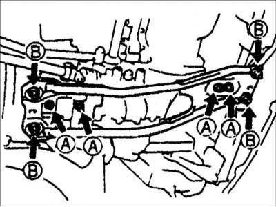 1. Выровняйте в установочных отверстиях резьбовые шпильки опор № 1 и № 2 двигателя и вверните болты…