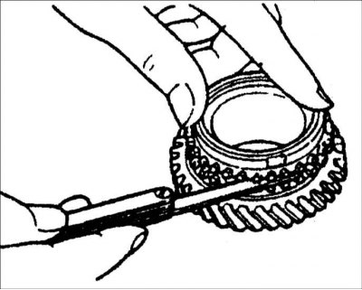4. Измерьте зазор между кольцом синхронизатора и боковой поверхностью шестерни.