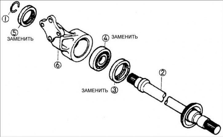1 – стопорное кольцо; 2 – промежуточный вал; 3 – левое уплотнение; 4 – подшипник; 5 – правое…