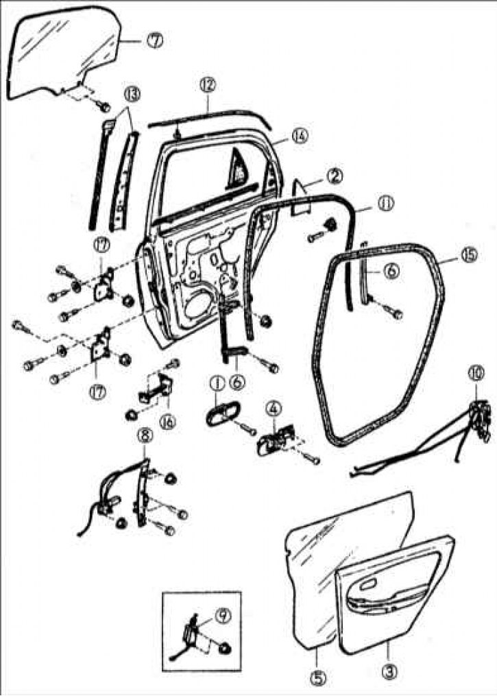 1 – крышка внутренней ручки; 2 – внутренняя отделка двери; 3 – обивка двери; 4 – сборка внутренней…
