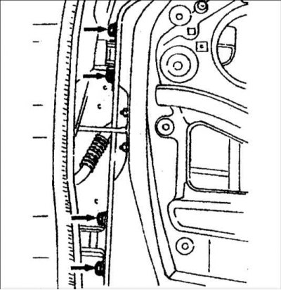 1. Откройте дверь, и если в петлях имеется люфт, то затяните болты крепления петли двери (показаны…