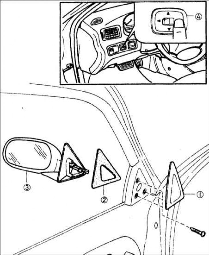 1 - внутренняя накладка; 2 - герметизирующее уплотнение; 3 - наружное зеркало заднего вида; 4 -…