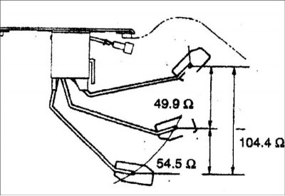 3. Измеряйте сопротивление, медленно перемещая поплавок от точки «F» до точки «Е».