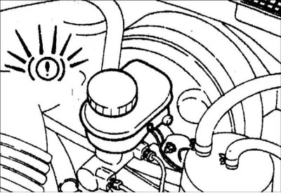 3. Включите двигатель и убедитесь, что загорается контрольная лампа тормозной системы.