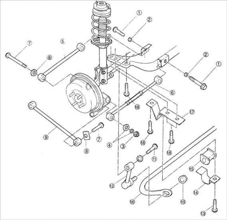 1 – болт; 2 – шайбы; 3 – стопорная гайка; 4 – шайба и пружинная шайба; 5 – передняя поперечная…