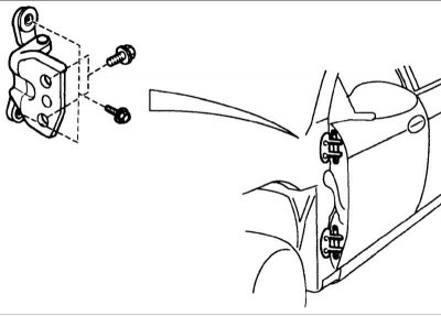 16. Выверните болт крепления ограничителя открытия двери к кузову.