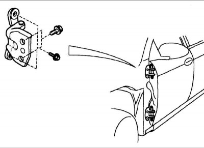 15. Выверните болт крепления ограничителя открытия двери к кузову.