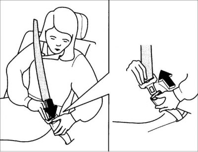 Отстёгивание переднего ремня безопасности