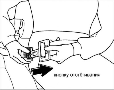 Отстёгивание бедренного ремня заднего сиденья