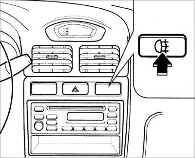 Для включения задних противотуманных фонарей используйте выключатель. Автомобиль с включенным…