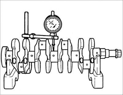 3. Установите первую и последнюю шейки коренных подшипников коленчатого вала на V-образные блоки.