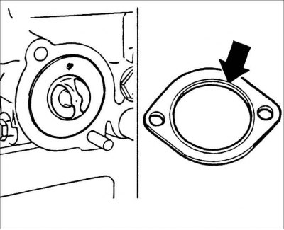 1. Установите термостат в головку блока цилиндров так, чтобы клапан для удаления воздуха…