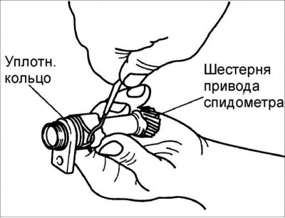 12. Установите вал привода спидометра и шестерню на втулку.