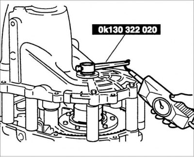 8. Через картер коробки передач установите приспособления OK900 175 AA0/ OK130 322 020 на сателлит…