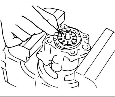 2. Установите статорное кольцо идентификационной меткой вниз.