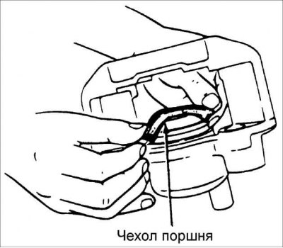 3. Смажьте пылезащитный чехол поршня и установите его на поршень.