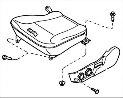 4. Выверните два винта крепления боковой панели подушки переднего сиденья.