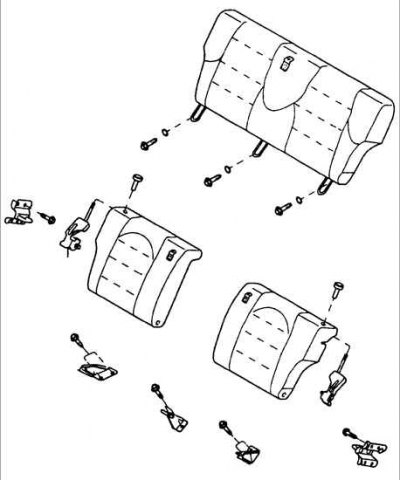 1. Выверните два болта и снимите подушку заднего сиденья.