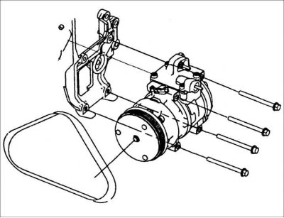 4. Отсоедините шланги от компрессора кондиционера.