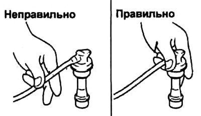 Увага: пры зняцці і ўстаноўцы правадоў неабходна трымацца толькі за гумовы наканечнік правады, а не…