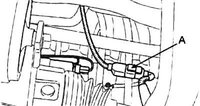 2. Отсоедините разъем заднего кислородного датчика (А).