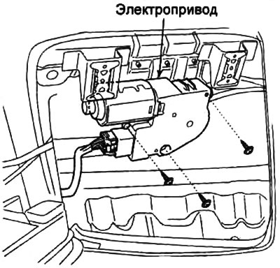 3. Отсоедините разъем, отверните три винта и снимите электропривод люка.
