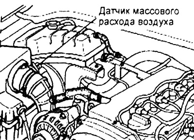 Датчик температуры воздуха на впуске, встроенный в датчик массового расхода воздуха и расположенный…