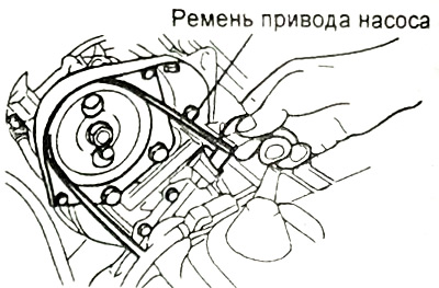 2. Установите ремень привода насоса и затяните болт.