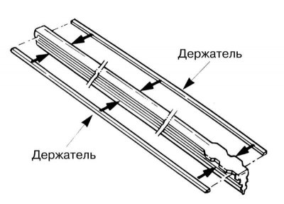 3. Ухватившись и потянув за конец резинового рабочего элемента, высвободите стопорные язычки из…