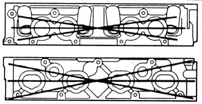 6. Действуя строго в определенном порядке, в два-три приема отпустите болты крепления головки…