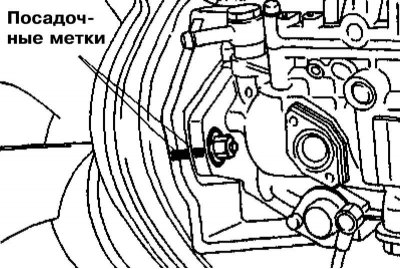 5. При помощи двух болтов (1) длиной 35-40 мм заблокируйте зубчатое колесо ТНВД от проворачивания и…
