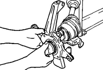 5. При помощи съемника выпрессуйте из поворотного кулака шаровую опору нижнего рычага подвески.