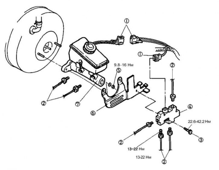 1 - Разъемы электропроводки датчика-выключателя уровня тормозной жидкости и дифференциального…