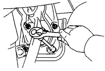 3. В салоне автомобиля снимите фиксатор и извлеките палец крепления штока толкателя к тормозной…